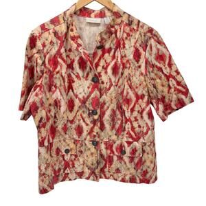 Chico's Jacket Womens Large Linen Blend Short Sleeve Button Up + Pockets Coastal